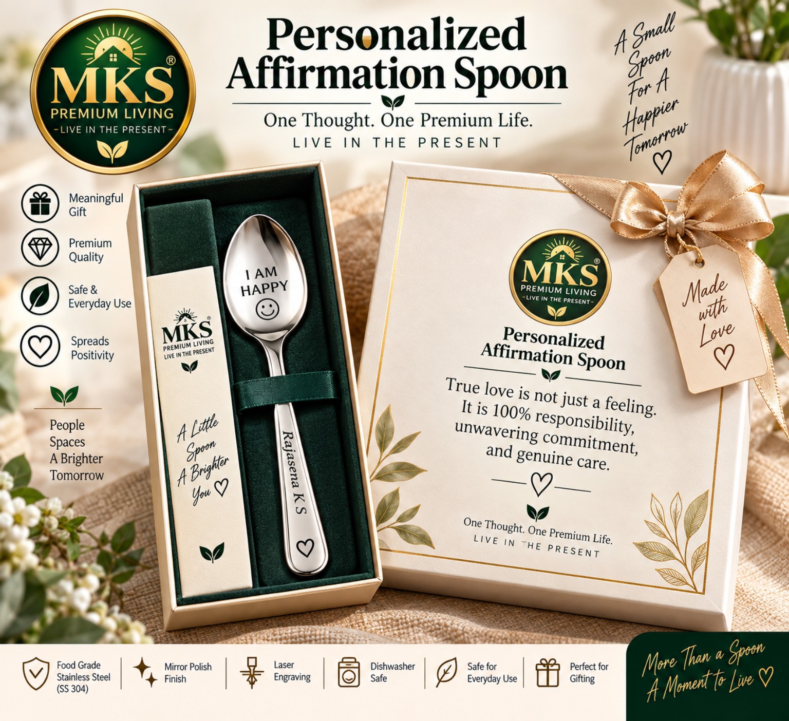 MKS Premium Living Personalized Affirmation Spoon gift set